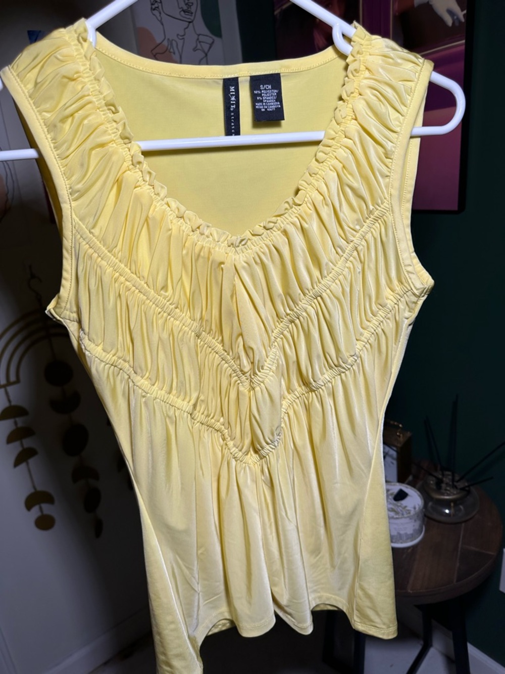 Mixit Yellow Ruched V-Neck Sleeveless Tank